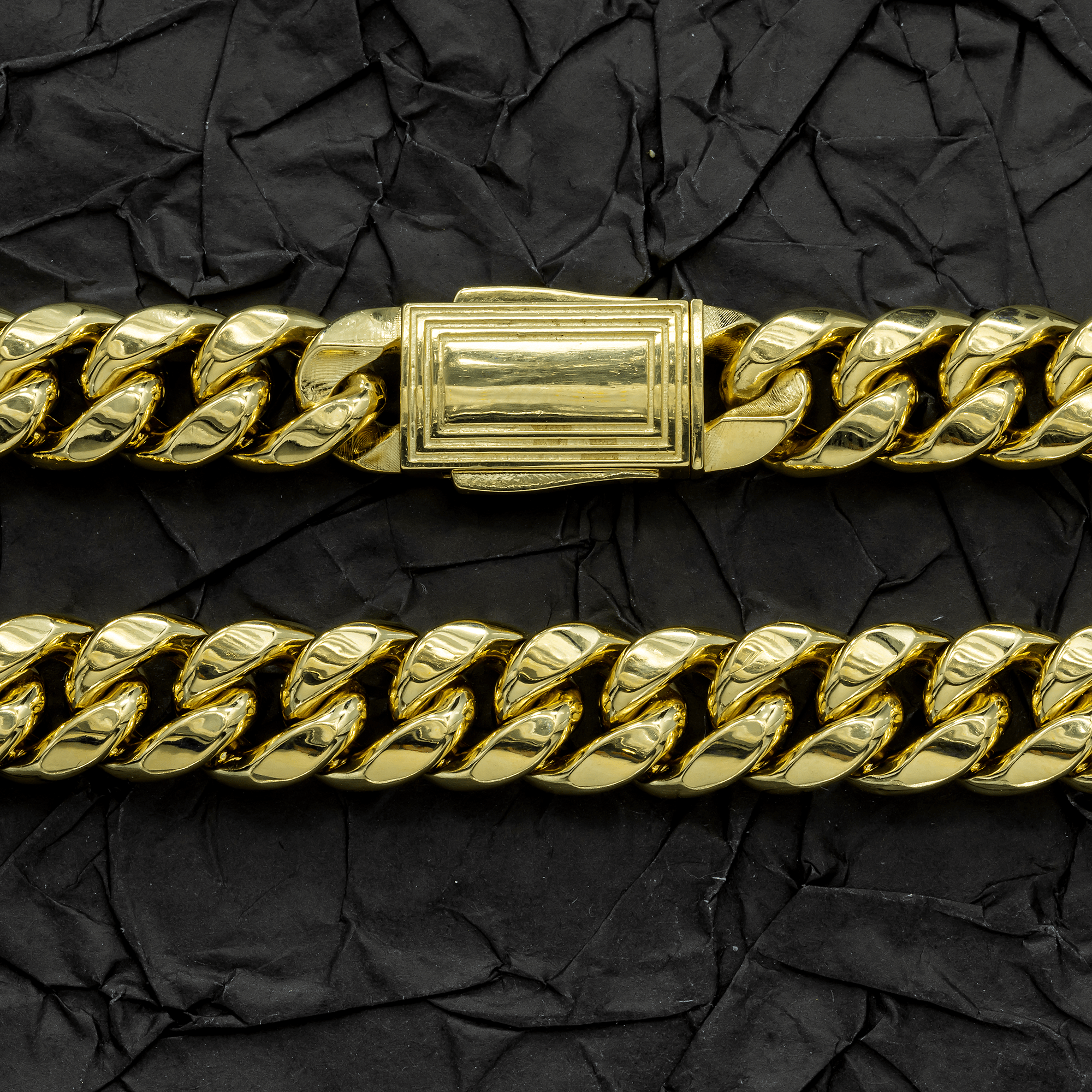 10K Yellow Gold Semi-Hollow Miami Cuban Link Chain – 9.75mm Wide Men's Polished Gold Necklace