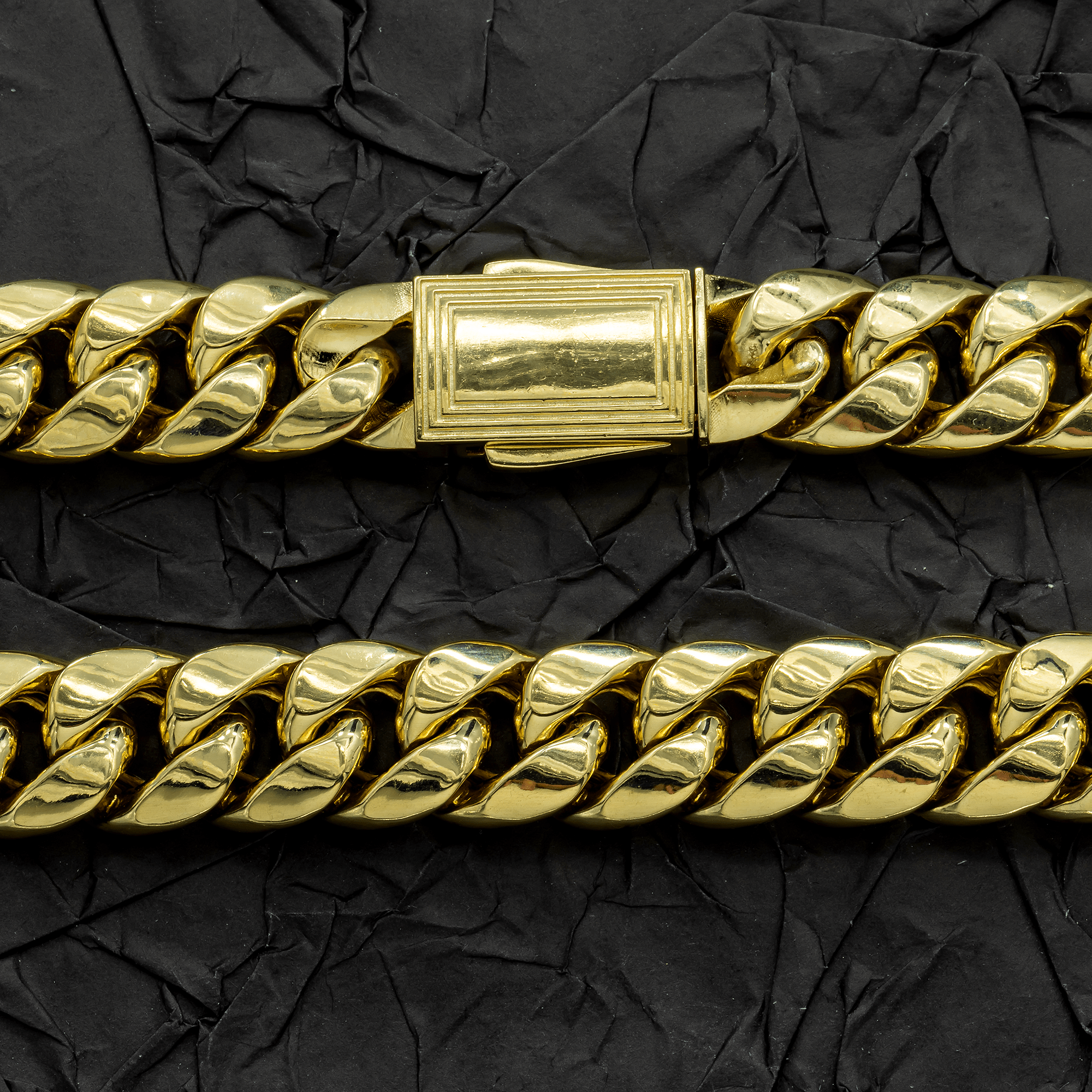10K Yellow Gold Semi-Hollow Miami Cuban Link Chain – 12.00mm Wide Men's Gold Necklace