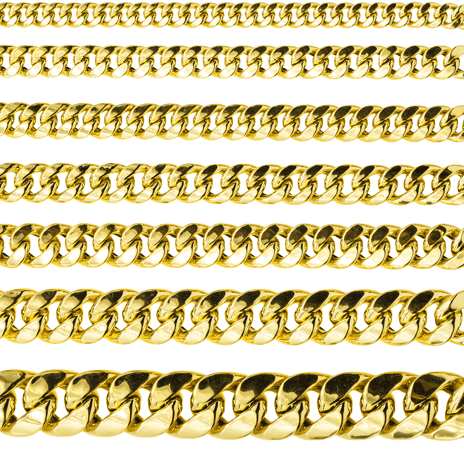 Gold chain necklace on a white background