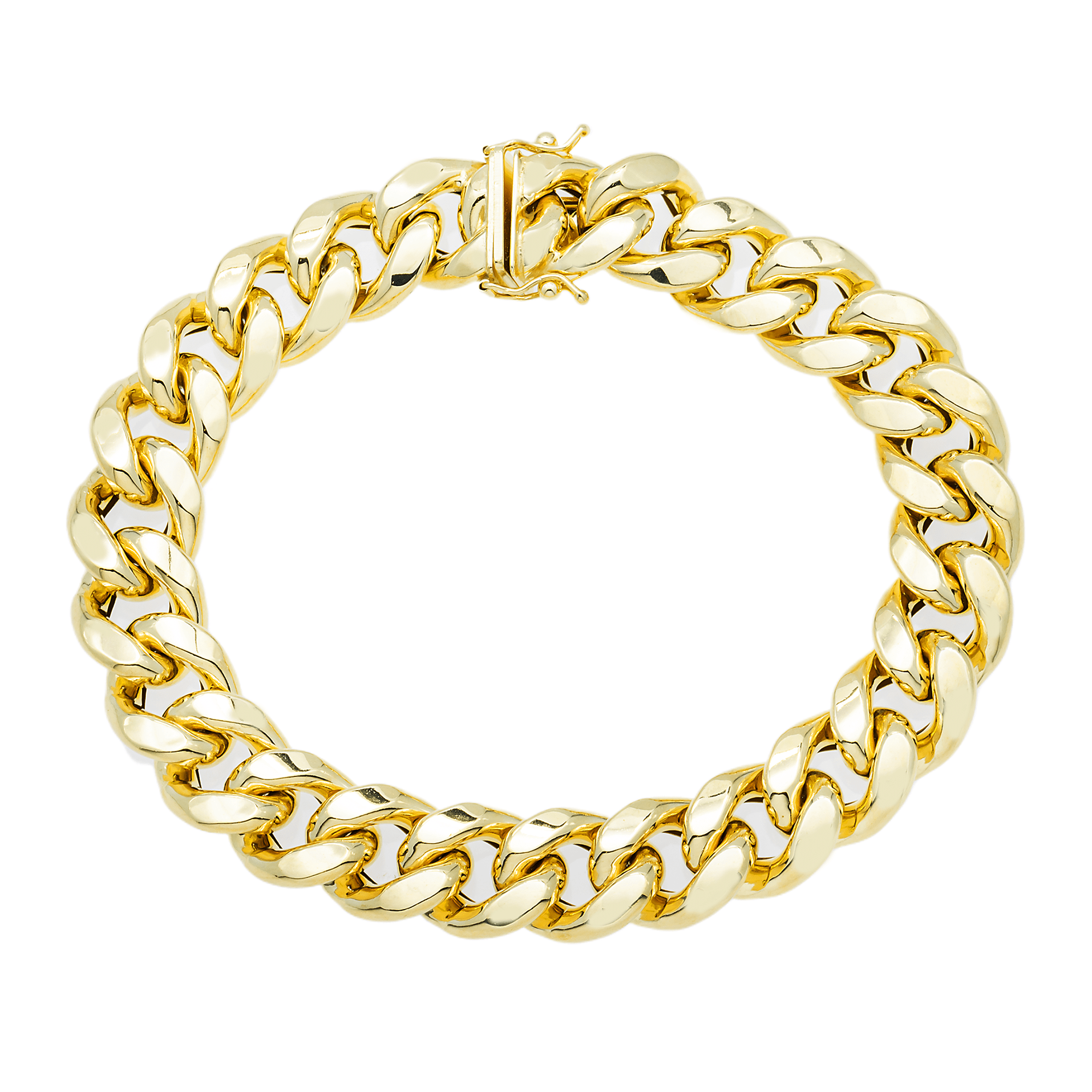 Close-up of 10K Yellow Gold 13.00mm Cuban Link Bracelet – Semi-Hollow Diamond Cut Links