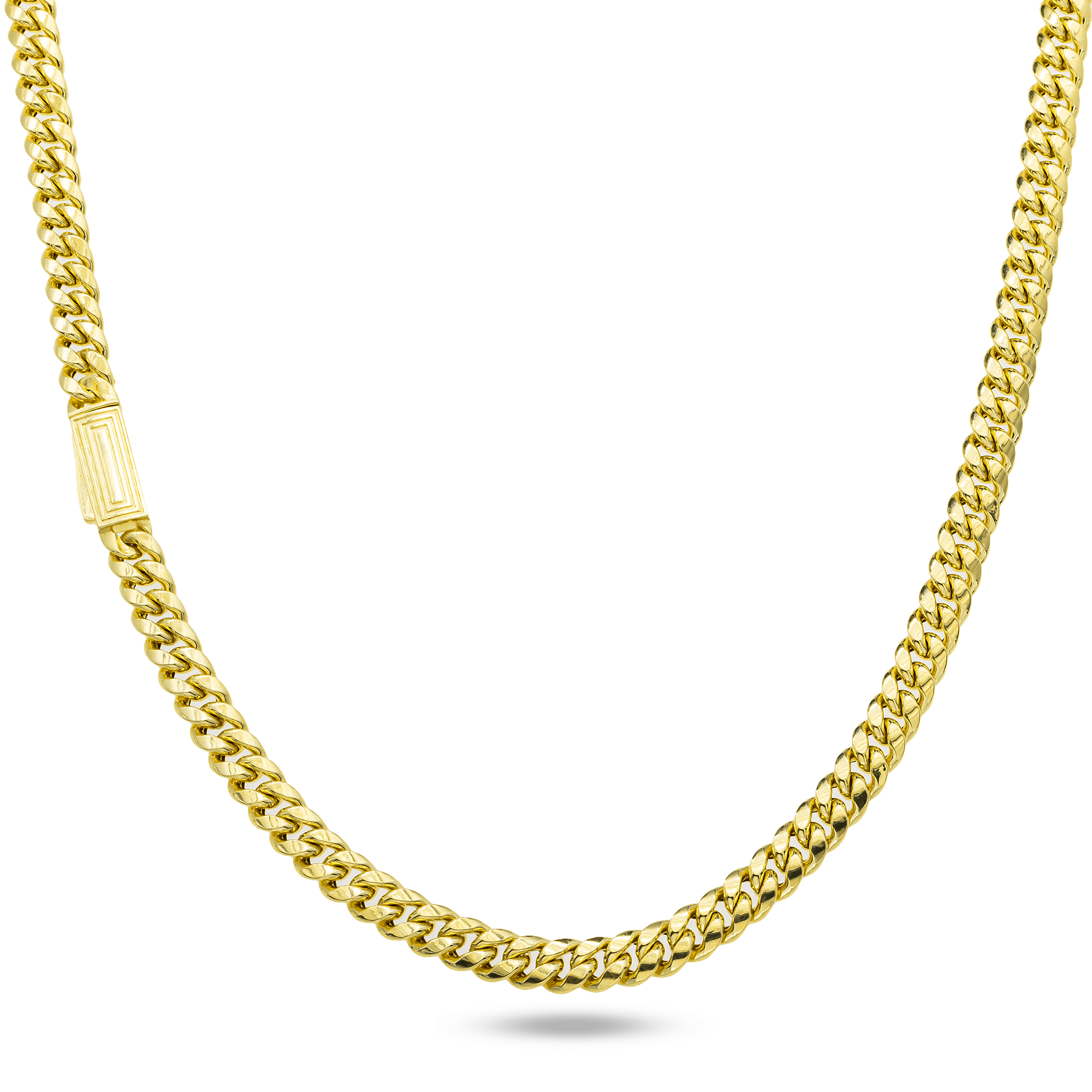 Close-up of 10K Yellow Gold 6.00mm Miami Cuban Chain – Semi-Hollow Diamond Cut Link Detail