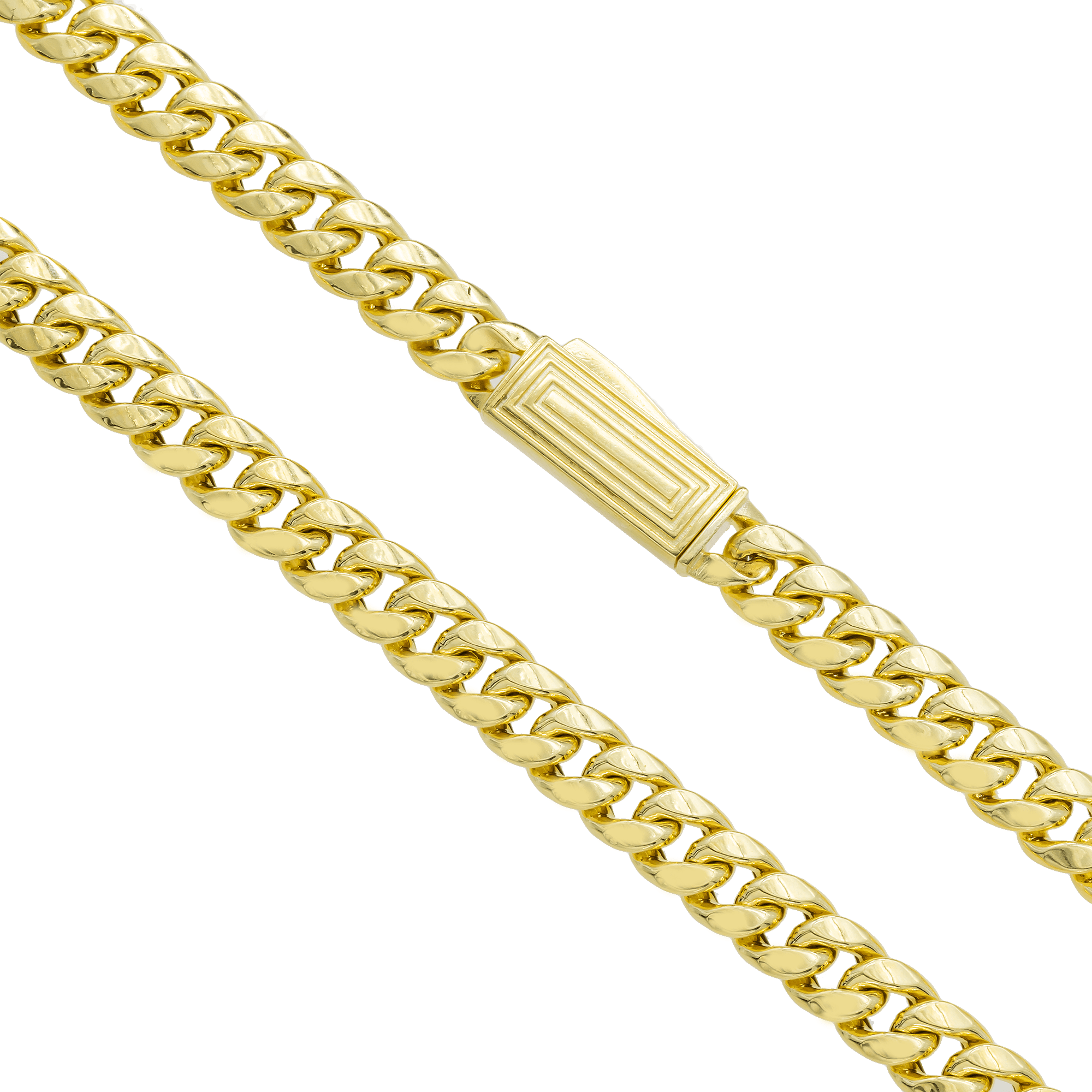 Clasp and detail view of 10K Yellow Gold Semi-Hollow Cuban Link Chain – 6.50mm Thick Lightweight Gold Design