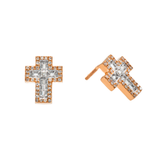 14K Rose Gold Fancy Cross Stud 0.39 ctw. Baguette & Round Diamond Earrings