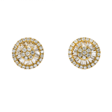 14K Yellow Gold Classic Round Cluster 1.50 ctw. Baguette & Round Diamond Earrings