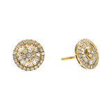 14K Yellow Gold Classic Round Cluster 1.50 ctw. Baguette & Round Diamond Earrings