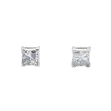14K White Gold Square Solitaire Stud 0.90 ctw. Princess Cut Diamond Earrings