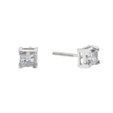 14K White Gold Square Solitaire Stud 0.90 ctw. Princess Cut Diamond Earrings