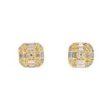 14K Yellow Gold Square Stud 1.25 ctw. Baguette & Round Diamond Earrings