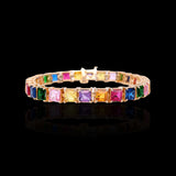 14K Yellow Gold Square Rainbow Tennis Diamond Bracelet