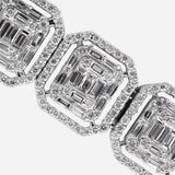 14K White Gold 9.42 Carat Square Link Baguette Diamond Bracelet