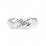 14K White Gold Striped Slant Natural Diamond Ring