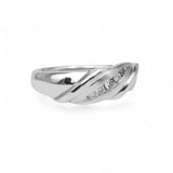 14K White Gold Striped Slant Natural Diamond Ring
