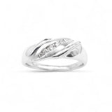 14K White Gold Striped Slant Natural Diamond Ring