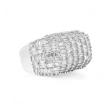 14K White Gold 4.78 Carat Natural Diamond Pave & Baguette Dome Ring