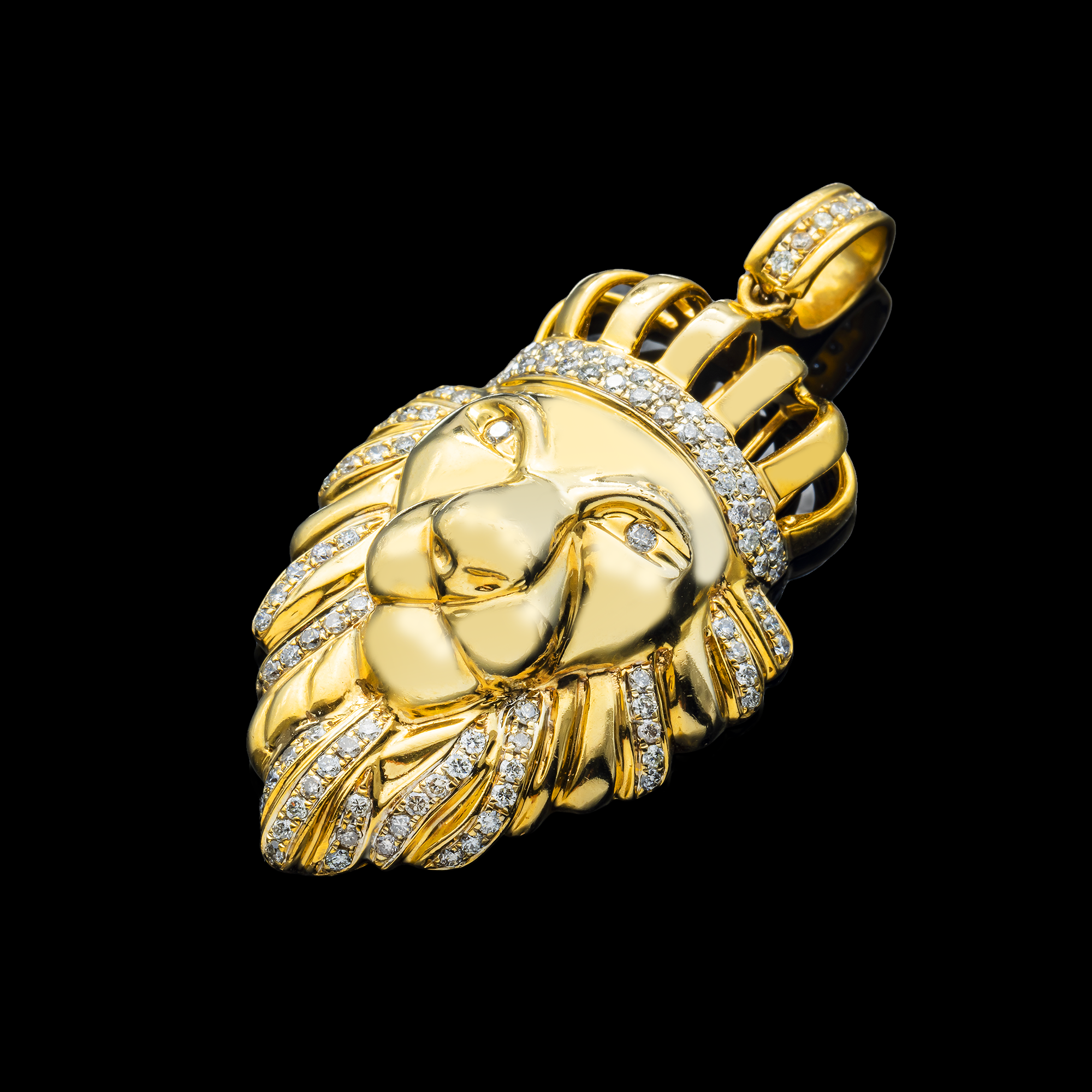 10K Yellow Gold Men's Lion Head Pendant – Real Solid Gold, Diamond Cut & Italian Made
