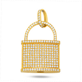 14K Yellow Gold Pave Padlock Pendant | 6.00 Carat Round-Cut Diamond