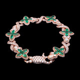 14K ROSE GOLD GREEN SAPPHIRE CROSS 12.33 CTW. DIAMOND BRACELET