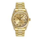 Rolex Day-Date 36 - President Gold Diamond Champagne Roman Dial Watch 118338