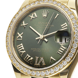 Rolex Datejust 31 - President Gold Factory Diamond Bezel Olive Roman Dial Watch 278288RBR
