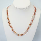 14K Rose Gold 160gr. Miami Cuban Link 25.00 ctw. Round Diamond Chain