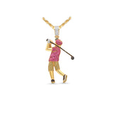 14K Yellow Gold Custom Piece Golf Player Charm 8.50 ctw. Natural Round Diamond Pendant