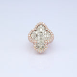 14K Rose Gold Cross Shaped 6.72 ctw. Emerald Cut & Round Diamond Ring