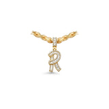 14K Yellow Gold Medium LETTER R 0.71 ctw. Baguette & Round Diamond Pendant