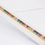 14K Yellow Gold Rainbow Tennis Link Princess Cut 55.00 ctw. Bracelet