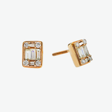 14K Rose Gold Illusion Square Studs 1.00 ctw. Baguette & Round Diamond Earrings