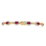 Eslabón de tenis de oro amarillo de 14 quilates con rubí ovalado y diamante redondo de 6,80 ctw. Pulsera