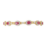 Eslabón de tenis de oro amarillo de 14 quilates con rubí ovalado y diamante redondo de 6,80 ctw. Pulsera
