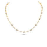 14K Yellow Gold Beaded & Link Station Necklace | 4.09 Carat Round & Baguette-Cut Diamond