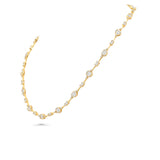 14K Yellow Gold Beaded & Link Station Necklace | 4.09 Carat Round & Baguette-Cut Diamond