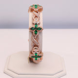 14K ROSE GOLD GREEN SAPPHIRE CROSS 12.33 CTW. DIAMOND BRACELET