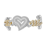 14K Two-Tone Gold Heart Miami Cuban Link Baguette & Round Diamond 13.21 ctw. Bracelet