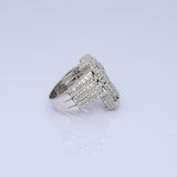 14K White Gold Double Layer Cross 4.88 ctw. Emerald Cut & Round Diamond Ring