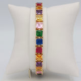 14K Yellow Gold Rainbow Tennis Link Princess Cut 55.00 ctw. Bracelet