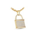 14K Yellow Gold Pave PADLOCK Solid Charm 6.00 ctw. Round Diamond Pendant