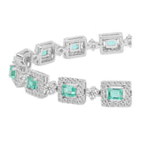 18K White Gold Tennis Link Emerald Cut & Round Diamond 6.50 ctw. Bracelet