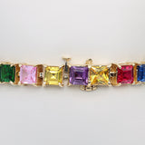 14K Yellow Gold Rainbow Tennis Link Princess Cut 55.00 ctw. Bracelet