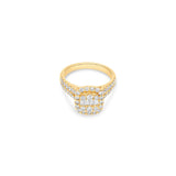 14K Yellow Gold Square Cluster 1.72 ctw. Baguette & Round Diamond Ring.