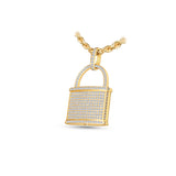 14K Yellow Gold Pave PADLOCK Solid Charm 6.00 ctw. Round Diamond Pendant