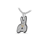 14K White Gold Custom Piece BAD BUNNY Charm 12.00 ctw. Round Diamond Pendant