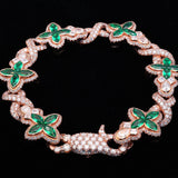 14K ROSE GOLD GREEN SAPPHIRE CROSS 12.33 CTW. DIAMOND BRACELET