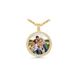 14K Yellow Gold Large Round Memory Picture Frame 9.91 ctw. Round Diamond Pendant