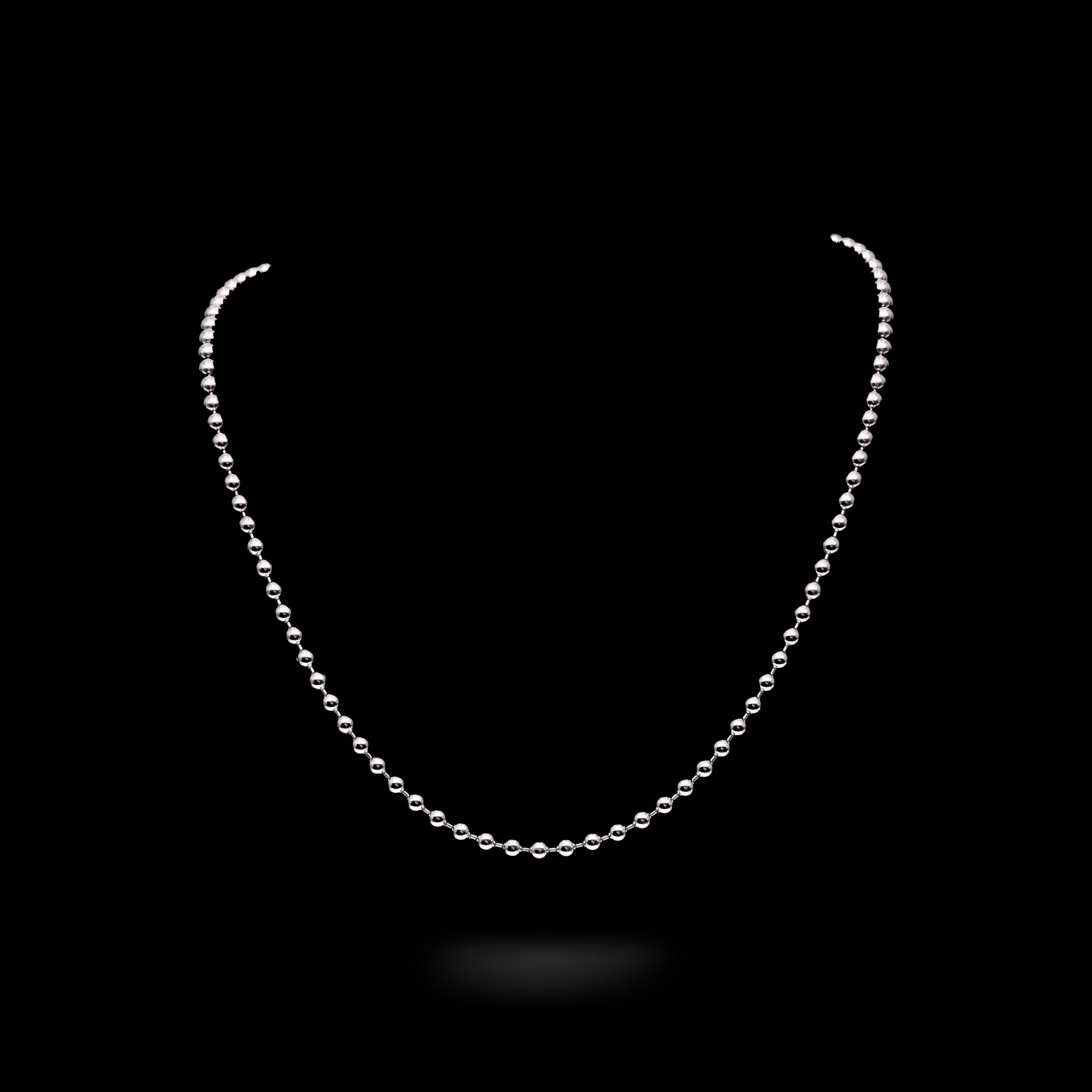 Silver Ball Chain Necklace on a black background