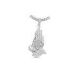 14K White Gold Large Praying Hands Charm 8.00 ctw. Round Diamond Pendant