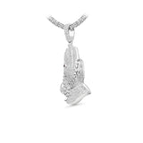 14K White Gold Large Praying Hands Charm 8.00 ctw. Round Diamond Pendant