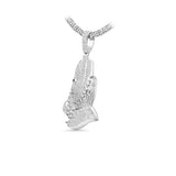 14K White Gold Large Praying Hands Charm 8.00 ctw. Round Diamond Pendant