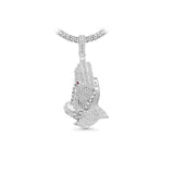 14K White Gold Large Praying Hands Charm 8.00 ctw. Round Diamond Pendant